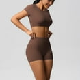 thumbnail image 5 of Trending Back to School Two Piece Sets for Women Summer Shorts Y2k Women V-Neck Splicing Short-Sleeved Solid Color Shorts Suit, 5 of 6