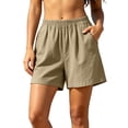 thumbnail image 2 of YanHoo Cotton Linen Shorts for Women Vintage Elastic Waist Loose Short Pants Casual Beach Vacation Shorts with Pockets, 2 of 8