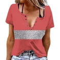 thumbnail image 3 of TaTaai Women's Casual V-Neck T-Shirt Soft Cotton Relaxed Fit Short Sleeve Button Placket All-over Random Print Spring Summer Daily Wear Fashion Lightweight Ladies Top Gift, 3 of 6