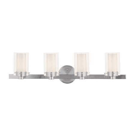 

Bathroom Vanity 4 Light With Clear Outside Glass / Opal Inside Glass Brushed Nickel size 32 in 240 Watts - World of Crystal