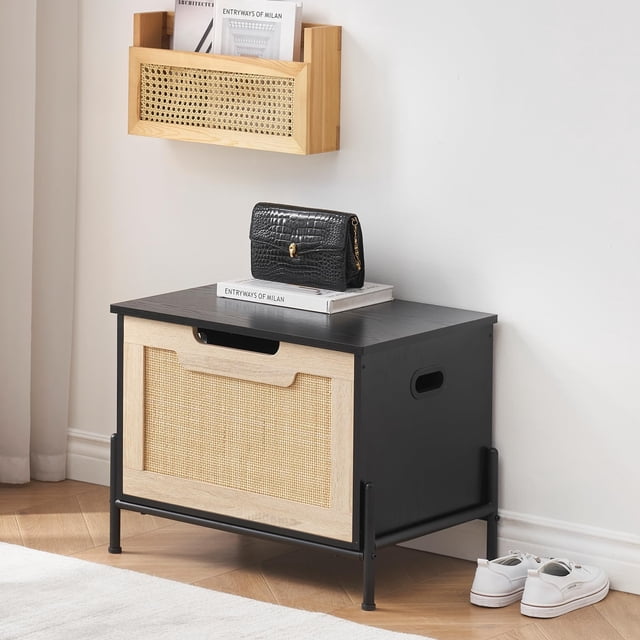 GloryStar Multipurpose Storage Chest, Rattan Storage Bench with 2 Safety Hinges for Bedroom or Living Room