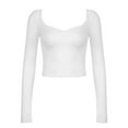 thumbnail image 2 of Yunliwuli Women T-shirt, Long Sleeve Low-cut Backless Bow Crop Top Clubwear for Daily Date, 2 of 7