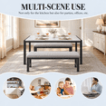 thumbnail image 5 of PAPROOS Dining Table Set for 4, 3-Piece Kitchen Table Set with 2 Velvet Benches, Metal Frame, Modern Dining Room Set for Home, Cafeteria, Bar, Gray+White, 5 of 8