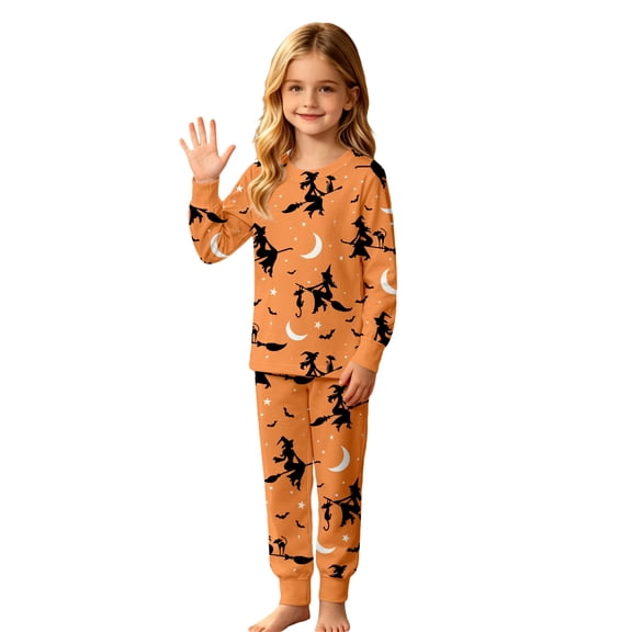 Elegyee Girls Halloween Pajamas Comfy Long Sleeve Top Pants PJ Set Nightwear(3-14 Years)
