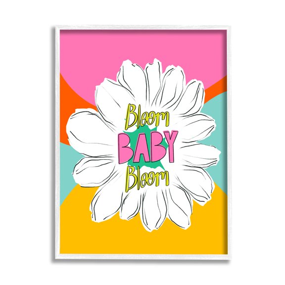 Stupell Industries Bloom Bright Flower Phrase Inspirational Painting White Framed Art Print Wall Art, 11 x 14