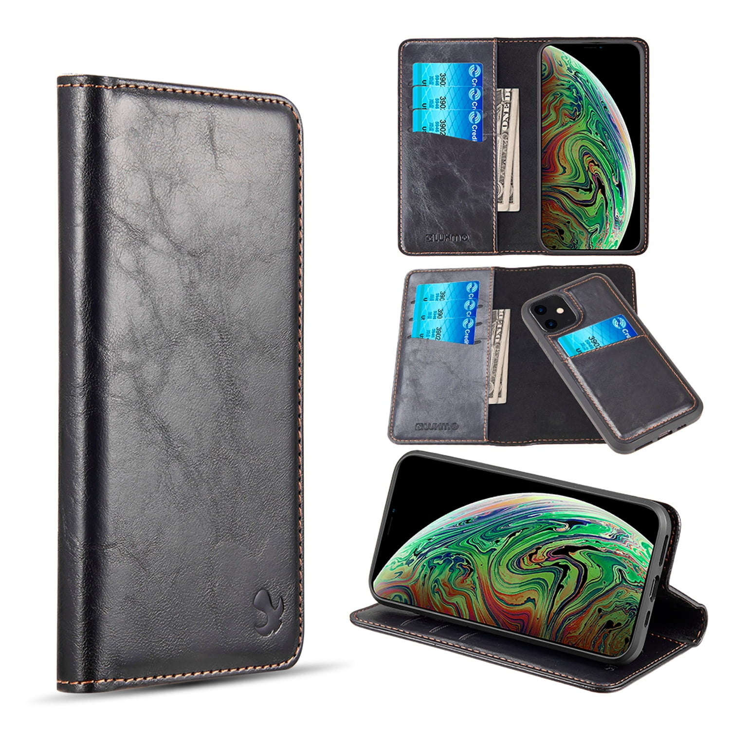 Iphone 11 Luxury Magnetic Flip Leather Wallet Case - Walmart.com