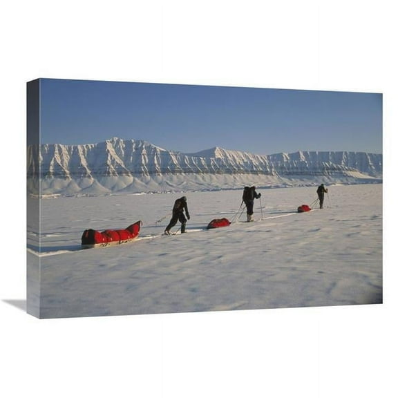 Global Gallery GCS-453538-1624-142 16 x 24 in. Skiers Crossing From Ny Alesund to Longyearbyen, Svalbard, Norway Art Print - Colin Monteath