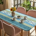 thumbnail image 3 of Blue Green Geometric Table Cloths for 5 Foot Rectangle Tables, Boho Vintage Country Flowers Leaves Patio Waterproof Elastic Fitted Tablecloths, Washable Rectangular Table Cover for Camping, 3 of 8