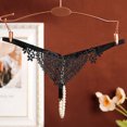thumbnail image 2 of Panties for Women,Elegant Lace Mesh Embroidery Sheer Hollow Thin High Elastic Pearl Seamless Thong Underwear,Womens Underwear,Black,One Size, 2 of 3