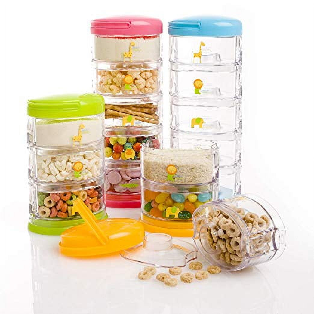 Innobaby Packin' Smart Stackable and Portable Storage System for Formula, Baby Snacks and more. 5 Stackable Cups in Strawberry Sorbet. BPA Free.