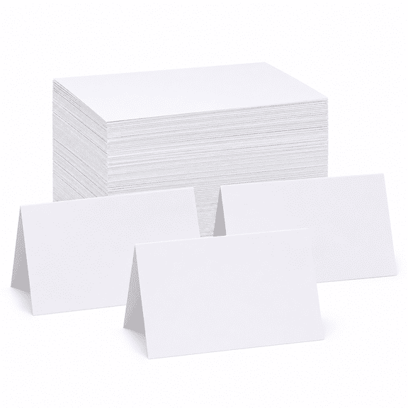 50 Pcs White Blank Tent Place Cards, 3.7 x 2.48 Inch Table Name Cards and Food Labels for Party Buffets, Weddings, Dinners and Events