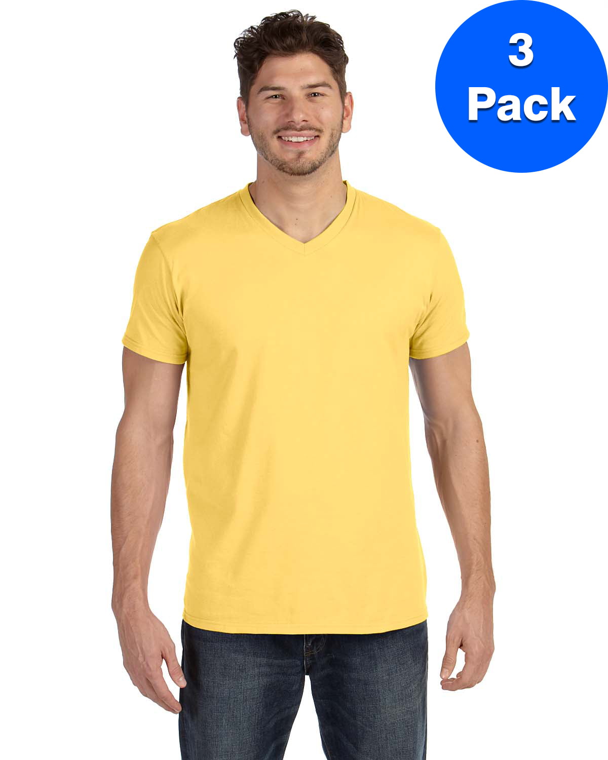 Mens Ringspun Cotton nano-T V-Neck T-Shirt 498V (3 PACK) - Walmart.com