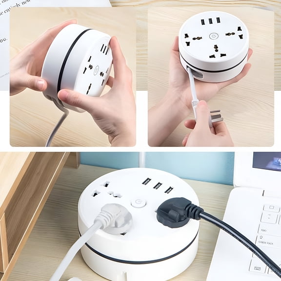 GJX European Travel Power Strip with USB-C,US Travel Plug Adapter with 3 Outlets 3 USB Ports,Outlet Converter US to Europe with 4Ft Extension Cord for Travel,Cruise,Dorm Essentials,White