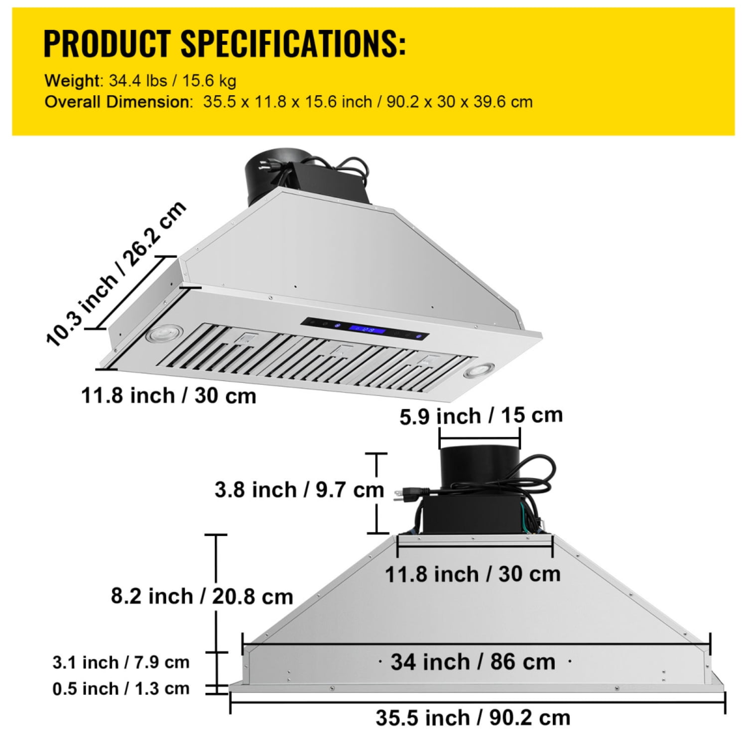 36 Inch Insert Range Hood  900CFM 4 Speed Stainless Steel Built  in Kitchen Vent with Touch   Remote Control  LED Lights  Baffle Filters  Ducted Ductless Convertible  ETL Listed
