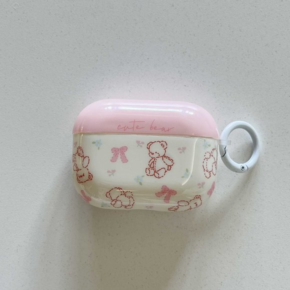 Étui de Casque Mignon en Forme d'Ours pour Airpods Pro Pro2e Couverture Nœud Rose pour Airpods 1 2 3 Étui Antichoc pour Airpods Pro