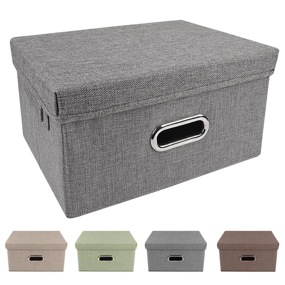 Details about   Collapsible Storage Box With Lid Linen Fabric Foldable Bins Organizer Basket US 