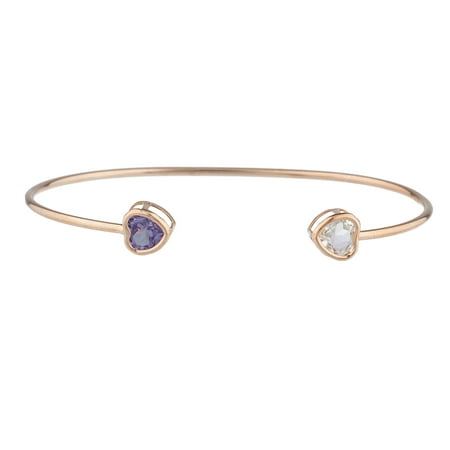 Amethyst Rose Gold Bracelet - Aquamarine & Amethyst Heart Bezel Bangle Bracelet 14Kt Rose Gold Plated Over .925 Sterling Silver