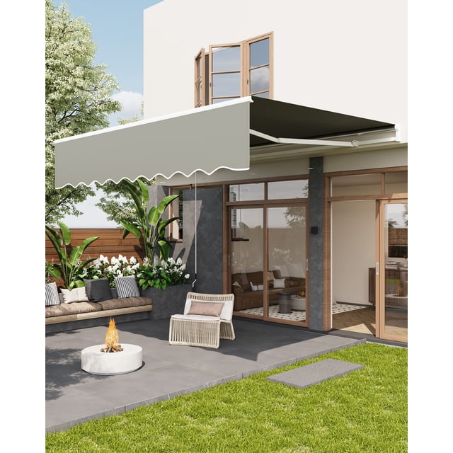 Auvent de Patio Rétractable Manuel, Pare-Soleil Imperméable et anti-UV avec Tissu Polyester Résistant à la Décoloration 280 G/m2, Cadre en Aluminium Robuste pour Terrasse, Jardin et Balcon