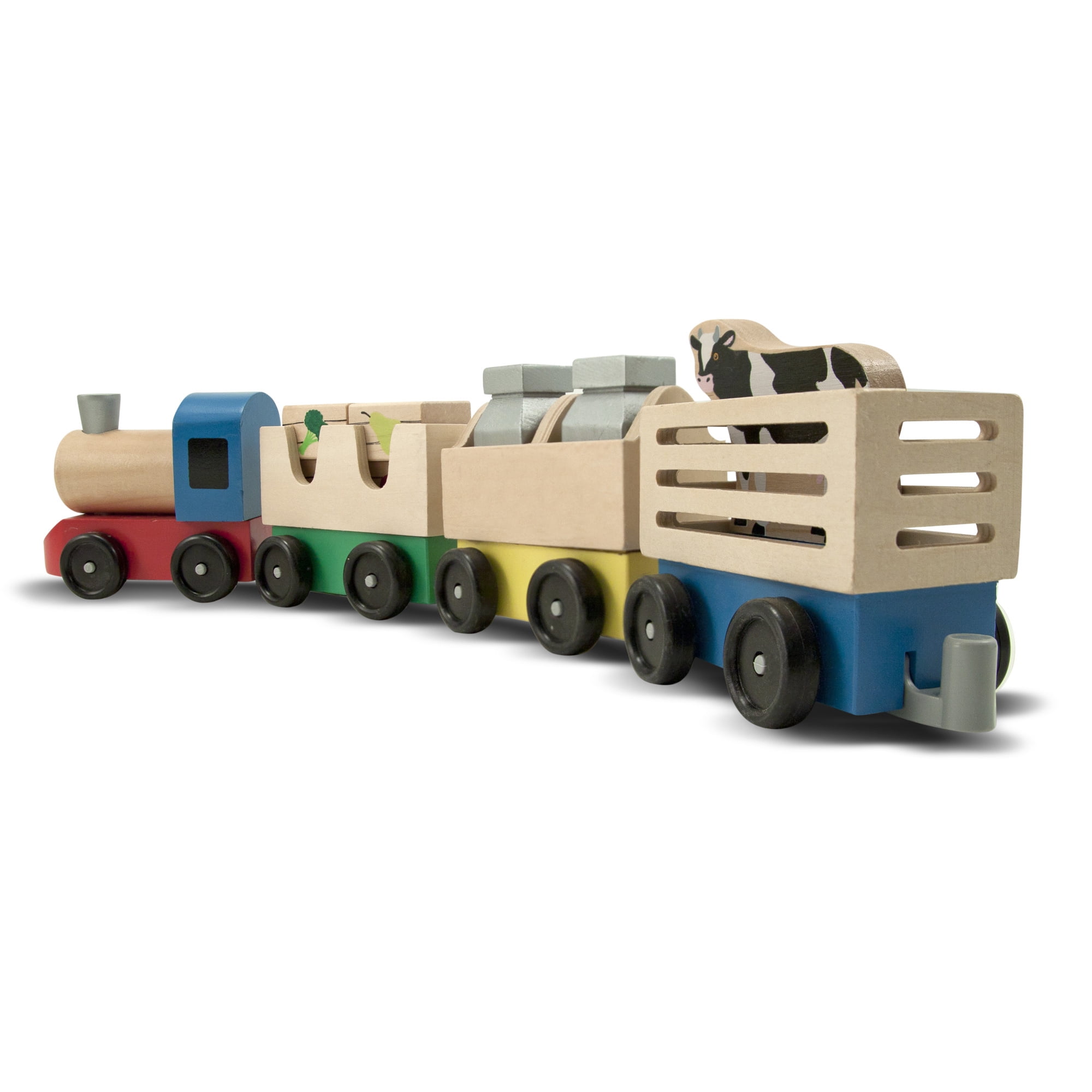 Melissa Doug Wooden Farm Train Set Classic Wooden Toy 3 Linking Cars Walmart Com Walmart Com