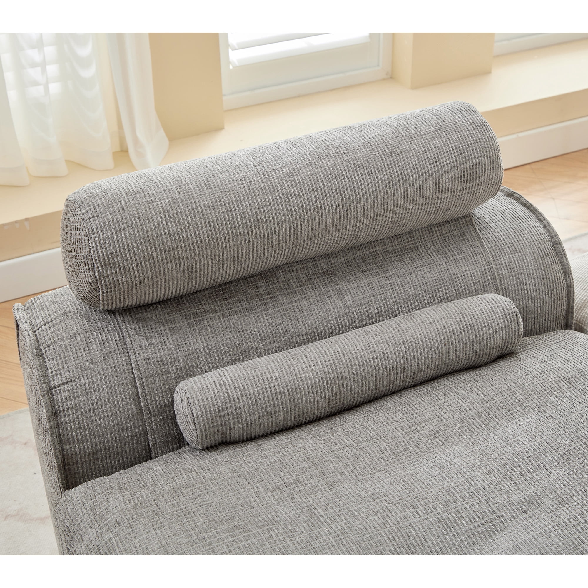 MOONMISS 2-Seat Modular Corduroy Sofa Neck Lumbar Pillows DIY No Armrests for Apartment,Gray