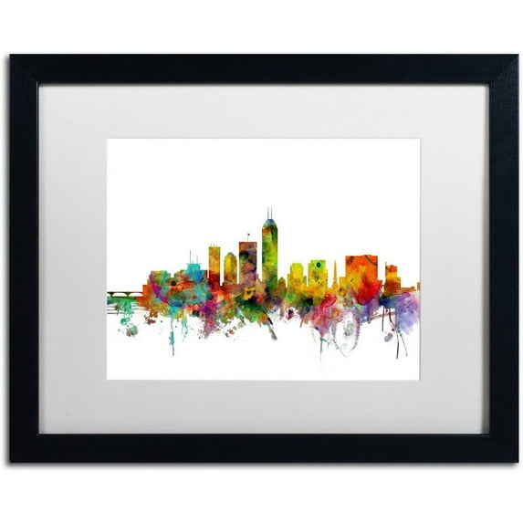 Trademark Fine Art ''Indianapolis Indiana Skyline'' by Michael Tompsett 16" x 20" White Matted Black Frame (MT0560-B1620MF)