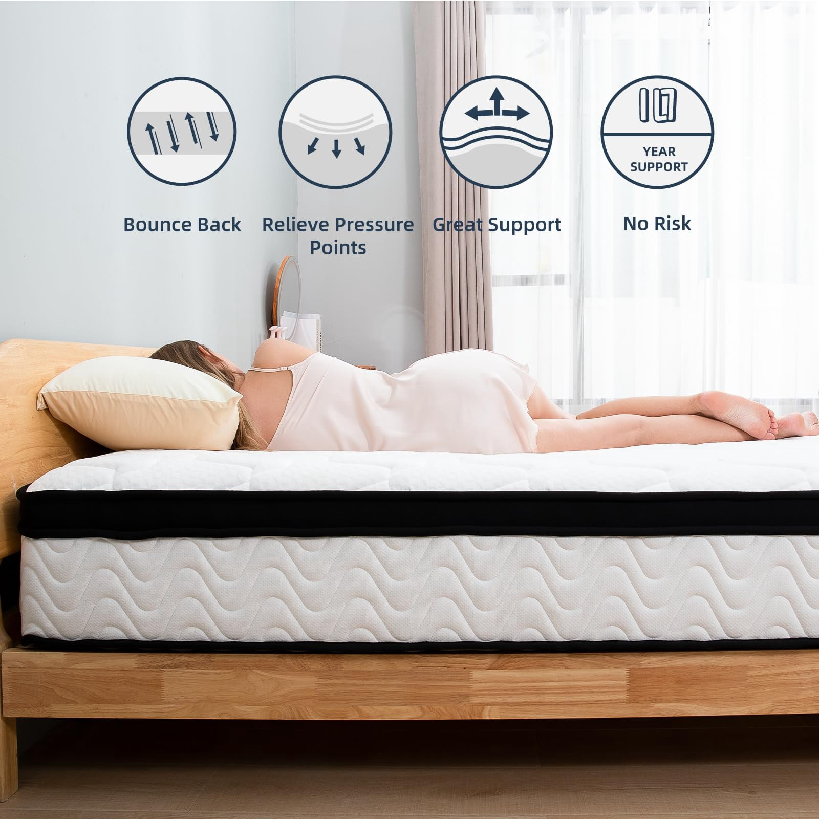 Full Mattress, 10 Inch Hybrid Mattress in a Box, Gel Memory Foam Mattress, Individually Wrapped Pocket Coils Innerspring Mattress, Support & Pressure Relief, Medium Firm Feel, 54"*75"