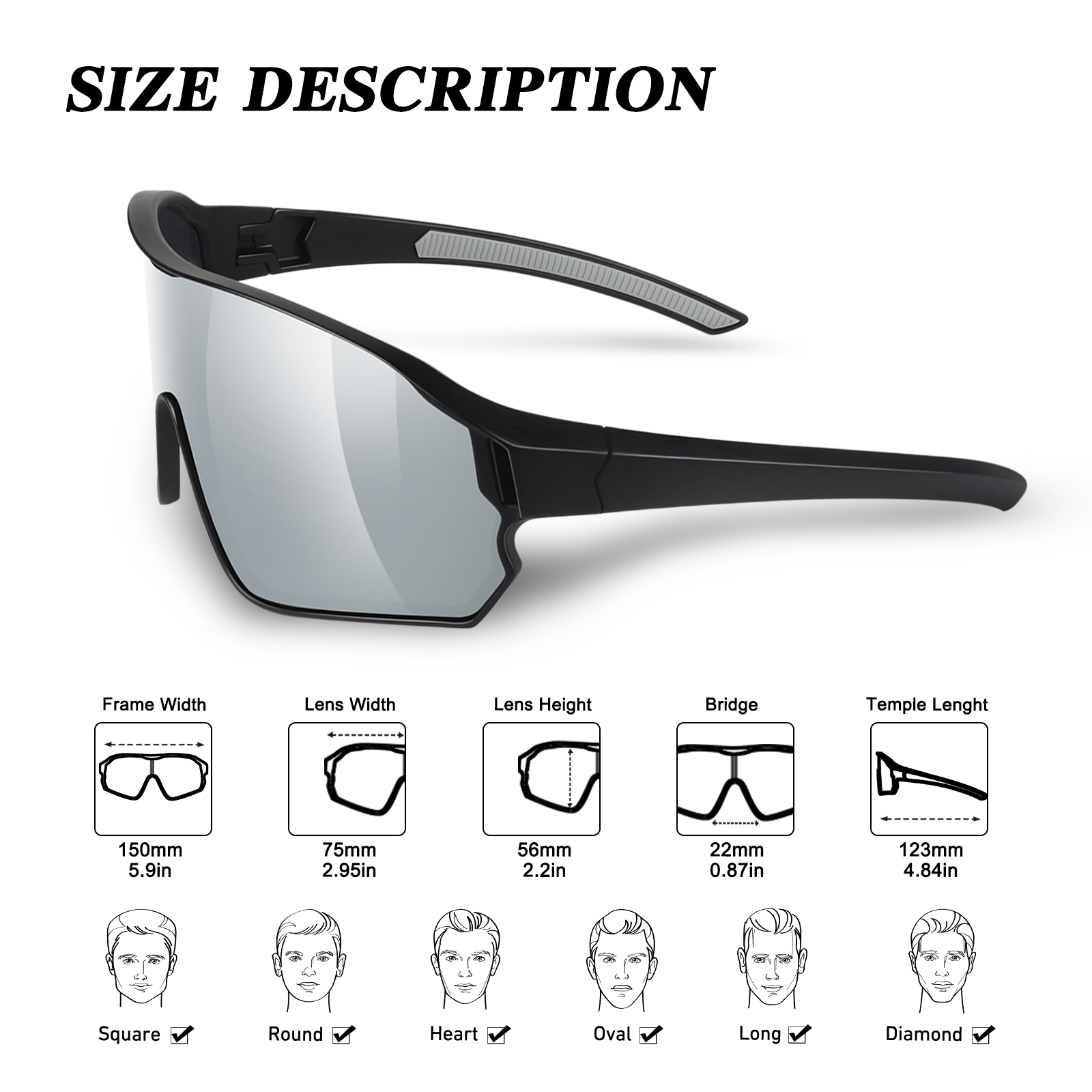 LINVO Polarized Sport Shield Wraparound Sunglasses photo 6