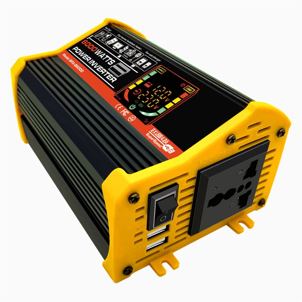 6000W Smart Display Dual USB Car Power Inverter Converter 12V to 220V