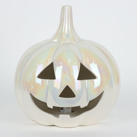 Halloween White Ceramic Light-Up Jack-O’-Lantern Decoration  7.75 in x 7.75 in x 8.5 in  by Way To Celebrate