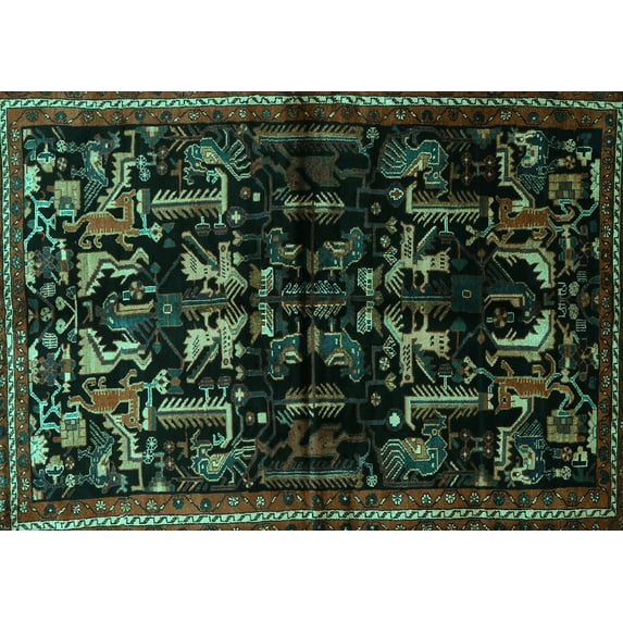 Ahgly Company Indoor Rectangle Animal Turquoise Blue Traditional Area Rugs, 2' x 5'