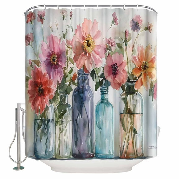 Small Stall Shower Curtain 36x78 Inch Narrow Half Size Country Floral Bath Curtains Bathroom Decor Retro Farmhouse Spring Flowers Plants Waterproof Fabric Shower Curtain Set with Hooks 36 Inch