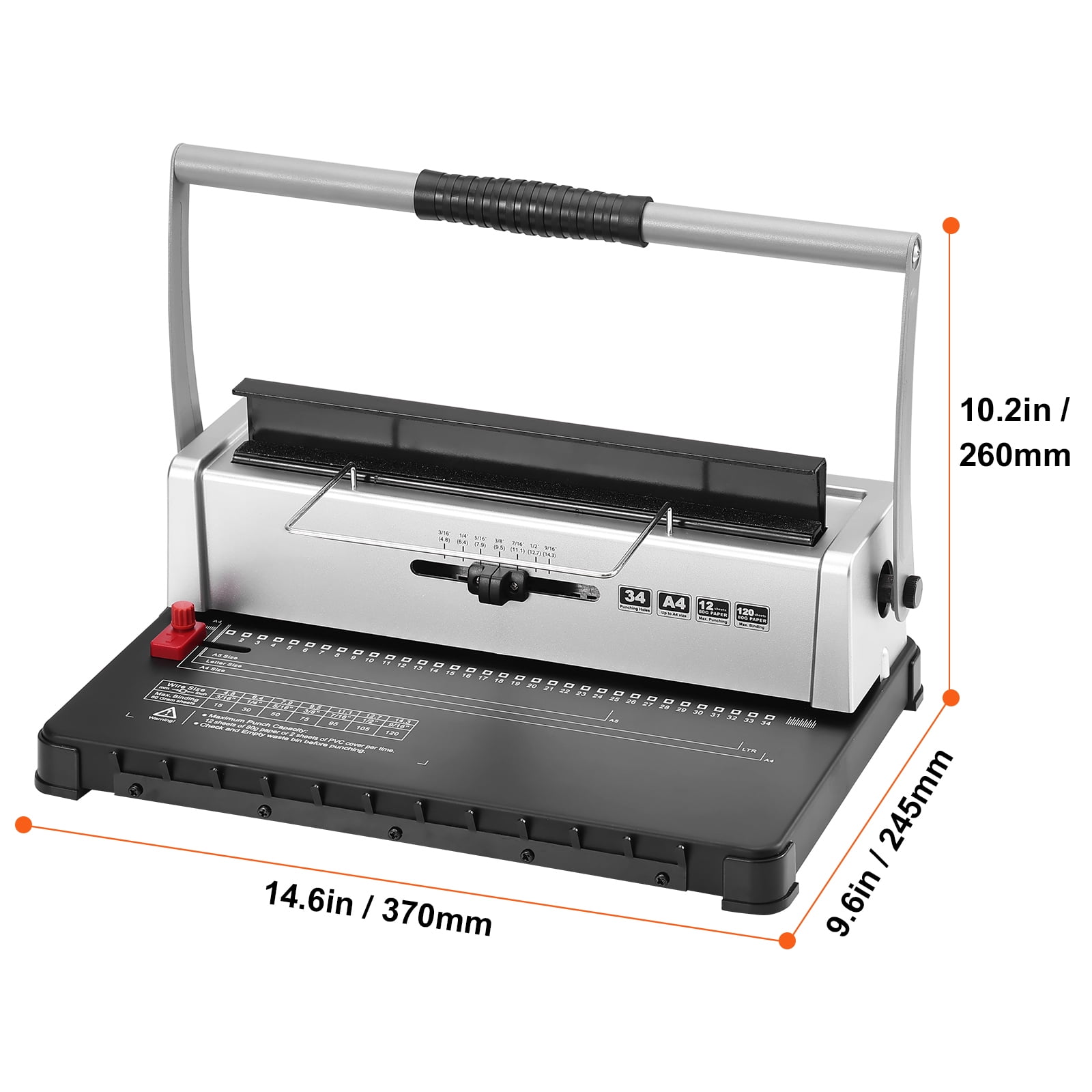 KFFKFF Spiral Coil Binding Equipment, Hand-operated Document Creator with 34-Hole Binding for 120 Pages, Punching Binder with Flexible 3/16" - 9/16" Coil Binding Spines and Side Margin