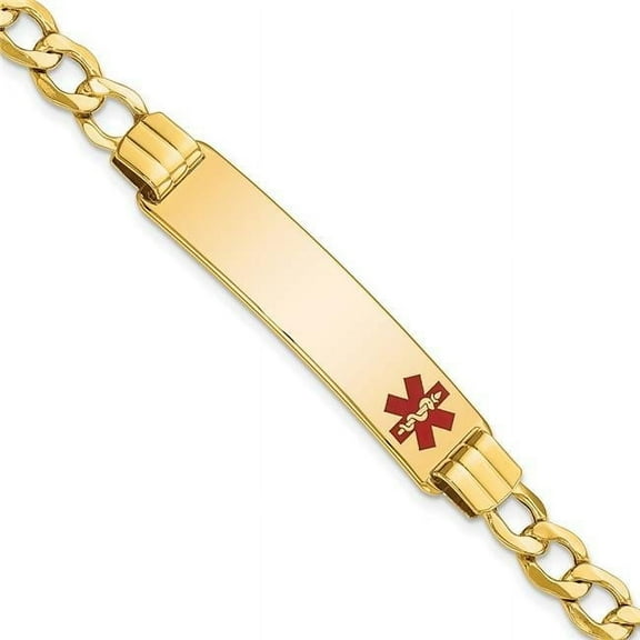 Primal Gold 14 Karat Yellow Gold Semi-solid Medical Red Enamel Curb Link ID Bracelet