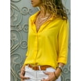 thumbnail image 5 of Women Lapel Button Down Chiffon Shirts Solid Color Office Blouse Casual Long Sleeve Tops Yellow M, 5 of 8