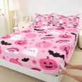 thumbnail image 4 of Feelyou Kawaii Ghost Pumpkin King Sheets, Cute Bat Rainbow Bedding, Pink, 4pcs, 1 Flat Sheet, 1 Fitted Sheet and 2 Pillowcases, 4 of 5