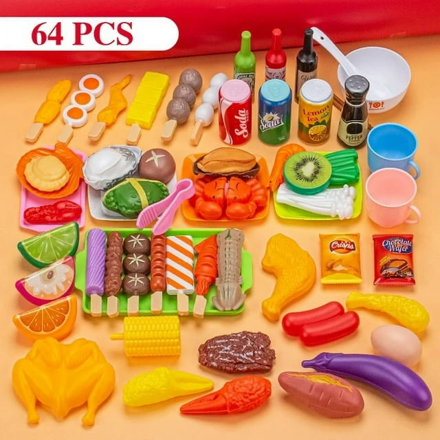 Mini Food Toys Kids Pretend Play Kitchen Toys Simulation Cookware Cooking BBQ Oven Kit Role Play Game Educational Gift Children