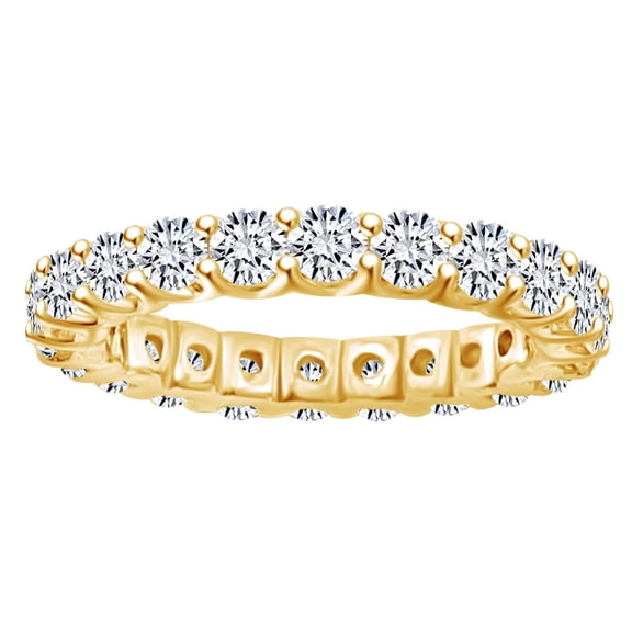 AFFY 2 1/5 Carat Round Cut Whitre Natural Diamond Eternity Wedding Band Ring In 14k Solid Yellow Gold (2.20 Cttw) Ring Size-5