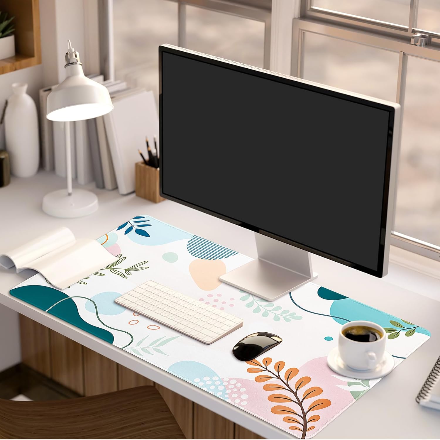Colorful Abstract Boho Large Mouse Pad, Waterproof Green Pink Desk Mat, Non Slip Computer Gaming Mouse Pad, XXL Full Desk Mousepad Writing Pad for School Office Home 31.5" x 15.7"