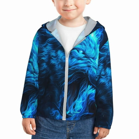

Gaeub Blue Fire Wolf Print Athletic Sun Protection Hoodie for Kids Long Sleeve Outdoor UV Shirt Running Fishing Top for Boys Girls-3 Years