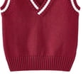 thumbnail image 3 of Freshbabe Kids V Neck Knit Sweater Vest, Sleeveless Striped Rib Trim Knitted Waistcoat, Burgundy Solid Color, Back To School Uniform Layering Outerwear, 3 of 4