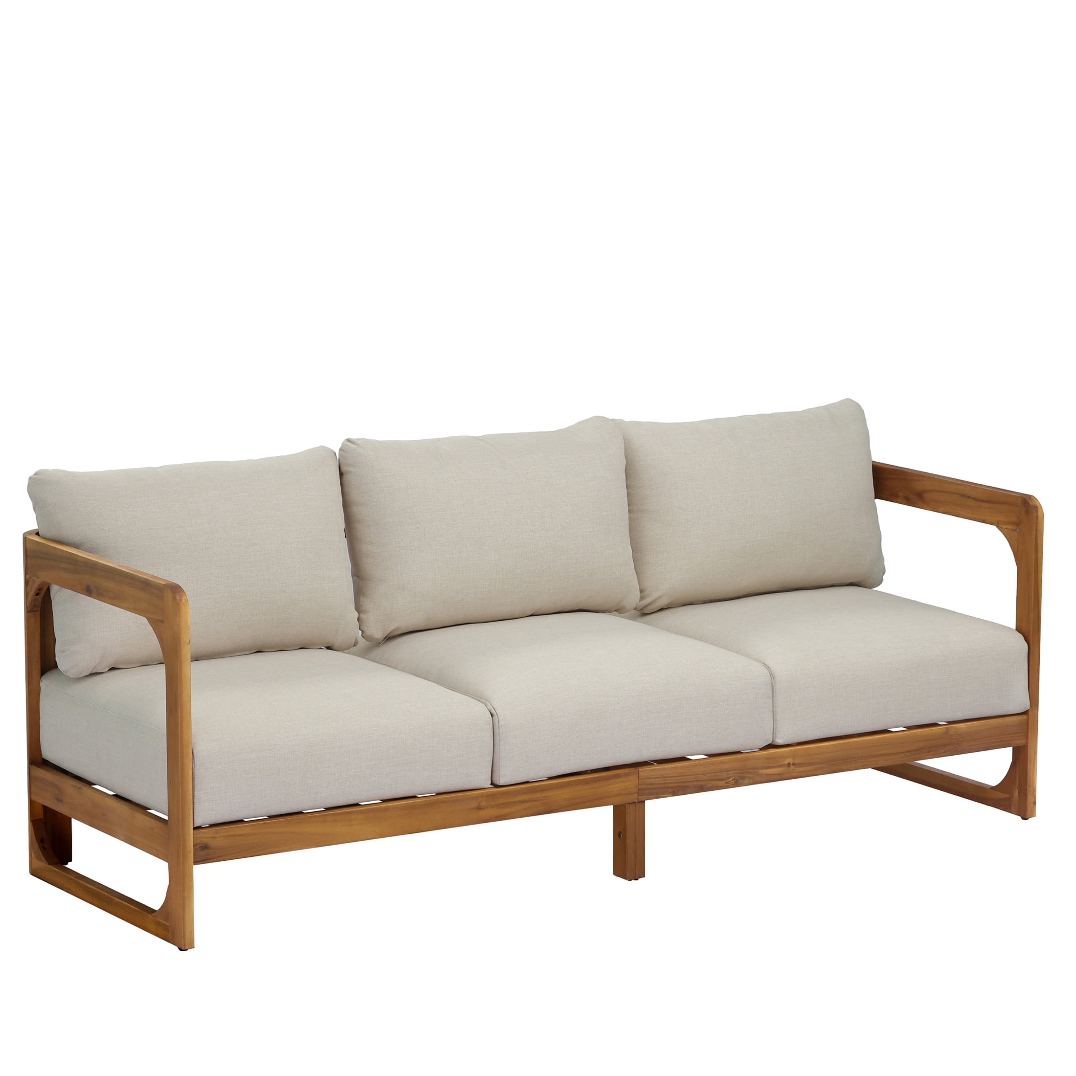 Christopher Knight Home Coastal Acacia Wood Outdoor 3-Seater Sofa with Sand Cushions, Teak Finish