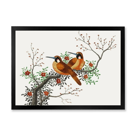A Flowering Tree Branch With Two Chinese Birds 40 in x 30 in Framed Painting Canvas Art Print, by Designart