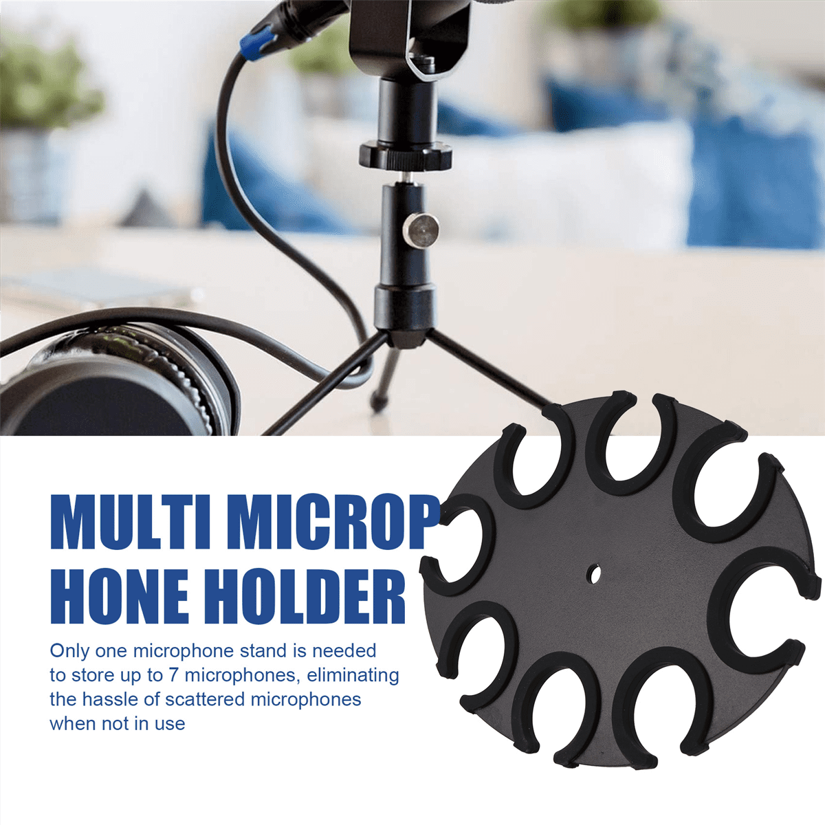 Microphone Holder, Multi Mic Holder for Wired and Wireless Mics, Multiple Microphone Organizer and Display for Mic Stand