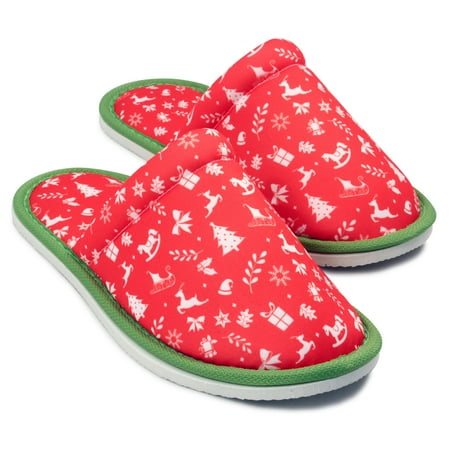

Chochili Men Red Christmas Home Slippers Black Lightweight Silent Walk Size 8 to 10