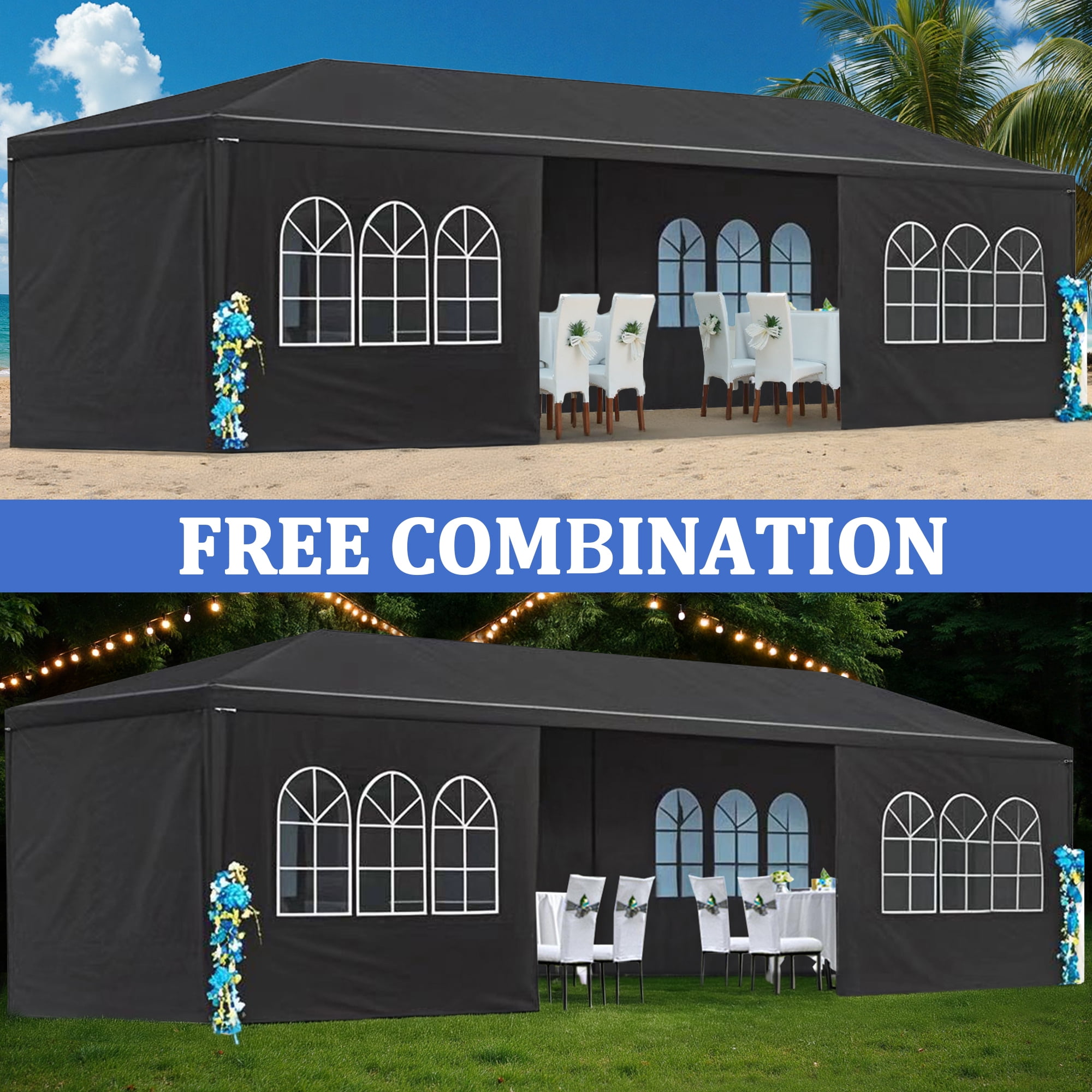 10x30' Wedding Party Canopy Tent Outdoor Gazebo with 8 Removable Sidewalls,Black