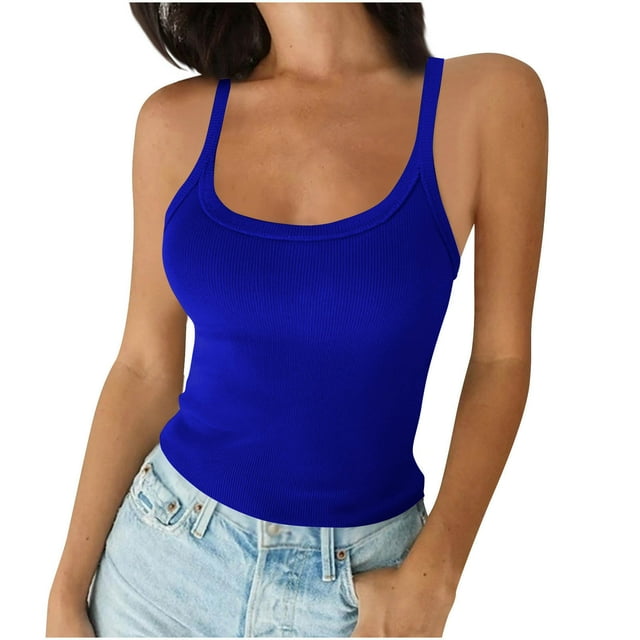 Dvprdro Débardeurs à Bretelles Spaghetti pour Femmes Col Rond Côtelé Ajusté Camisole Basique Sans Manches