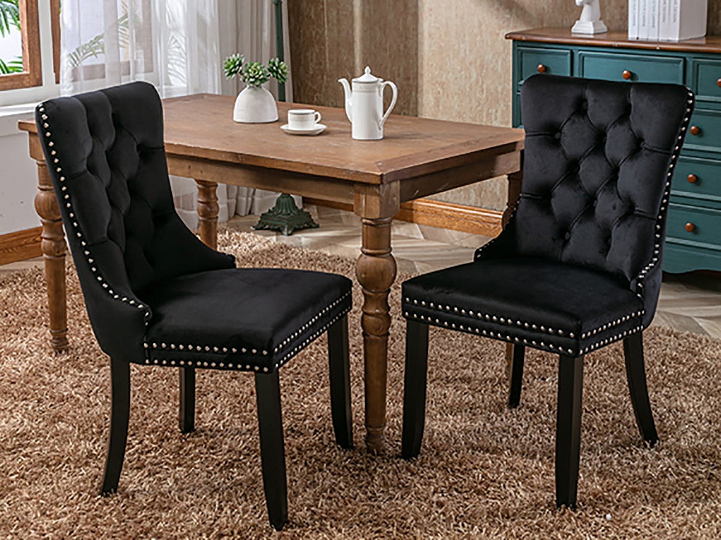 ODUSE-DAILY Black Velvet Dining Chairs Set of 4, Kitchen & Dining Room Chairs, Sillas De Comedor, Nailheads Tufted, Velvet Upholstered, Solid Wood (Black, 4 Pcs)