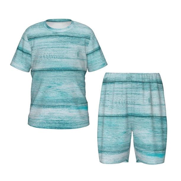 Balery Teal Turquoise Wood Conjunto de Pijama Infantil de Manga Corta con Estampado – Ropa de Dormir de Algodón Suave-3X-Large