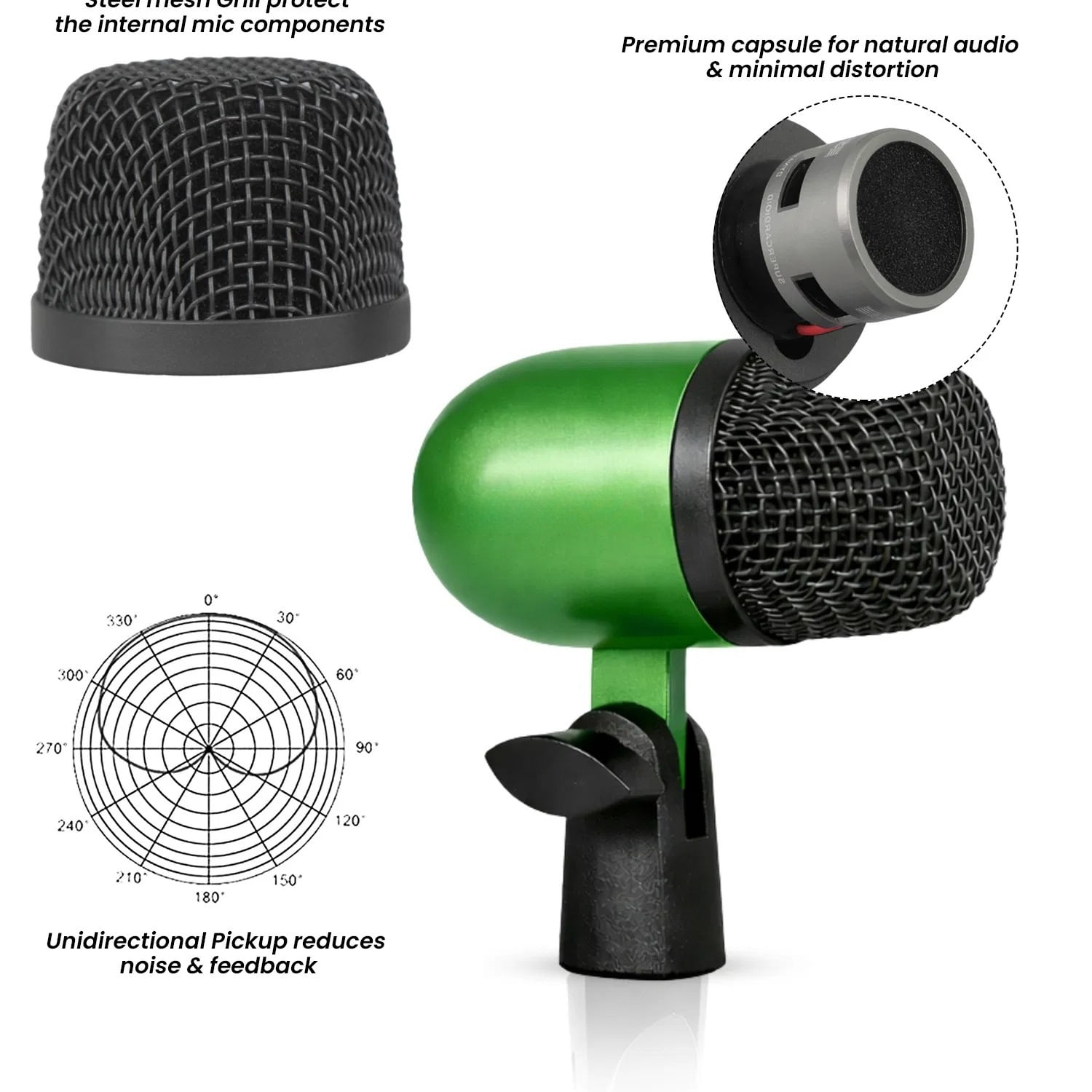 Bass Microphone, Portable Microphone, Clip-on Microphone, with Desktop Stand and XLR Interface, Suitable for Recording Studios and Concerts