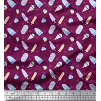 Soimoi Pink Georgette Viscose Fabric Heart & Ice Cream Food Print Fabric by the Yard 42 Inch Wide